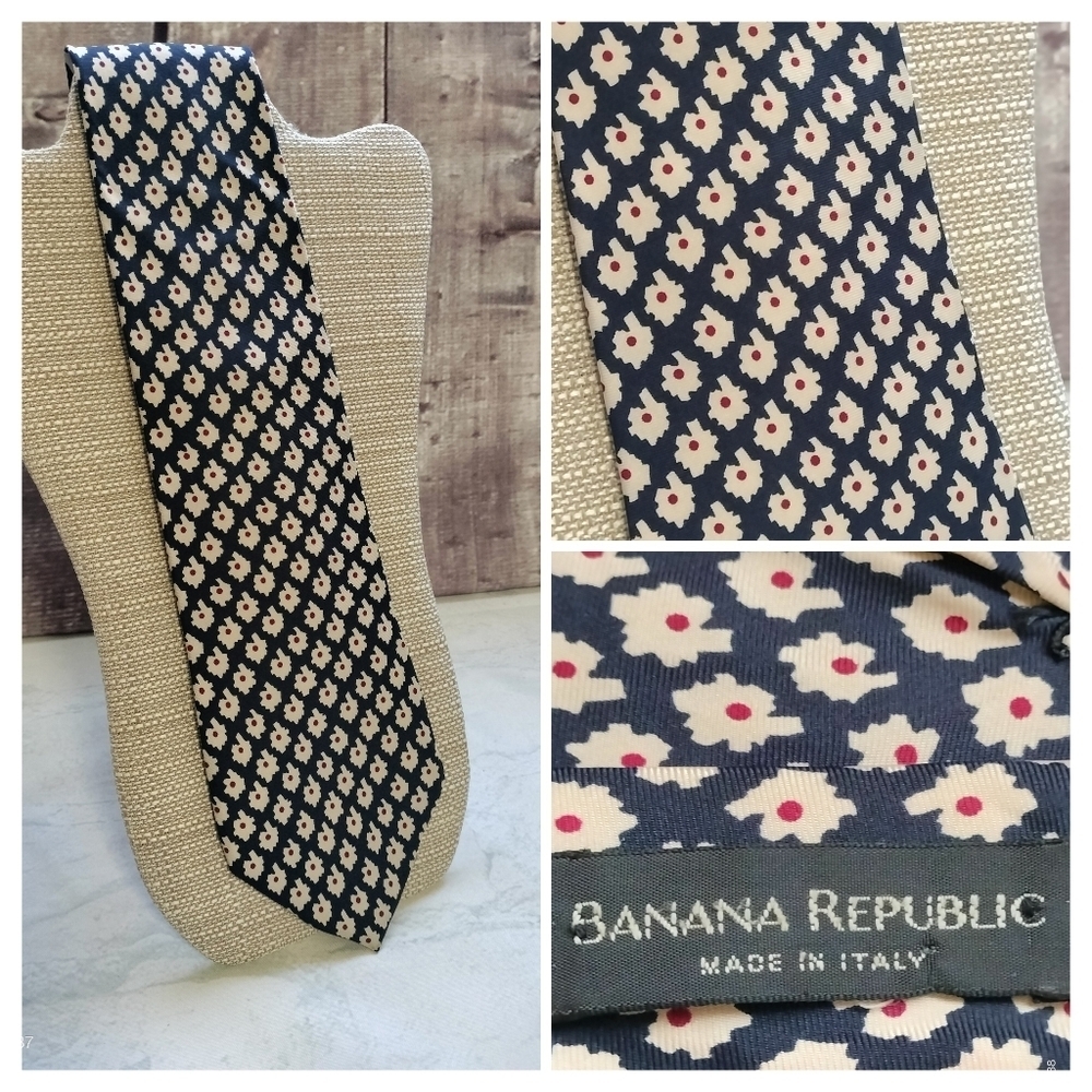 Banana Republic Navy Floral Abstract Men's Silk Tie Made in Italy Formal Classic